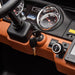 FR8913 black dashboard with ignition key, speedometer, and control buttons close up.