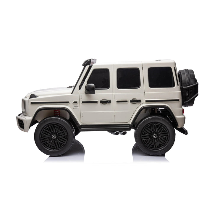 White toy SUV car with black wheels displayed on a plain white background.