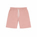 Factory Fleece kids cotton sweat shorts in light pink laid flat on a white background.