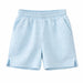 Factory fleece little girls cotton sweat shorts in light blue shown flat on a white background.