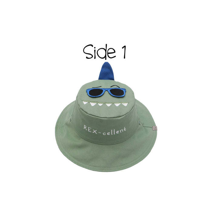 Chapeau de soleil réversible anti-UV UPF50+ FlapJack Kids® pour enfants - Dino Surfer