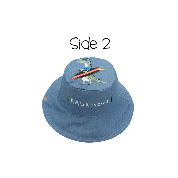 Chapeau de soleil réversible anti-UV UPF50+ FlapJack Kids® pour enfants - Dino Surfer