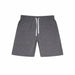 Fleece Factory boys' grey sweat shorts with drawstring waistband shown flat on white background.