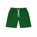 Fleece Factory youth boys' sweat shorts in green with white drawstring, front view on white background.