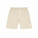 Youth boys' fleece sweat shorts in beige with drawstring, displayed flat on a white background.