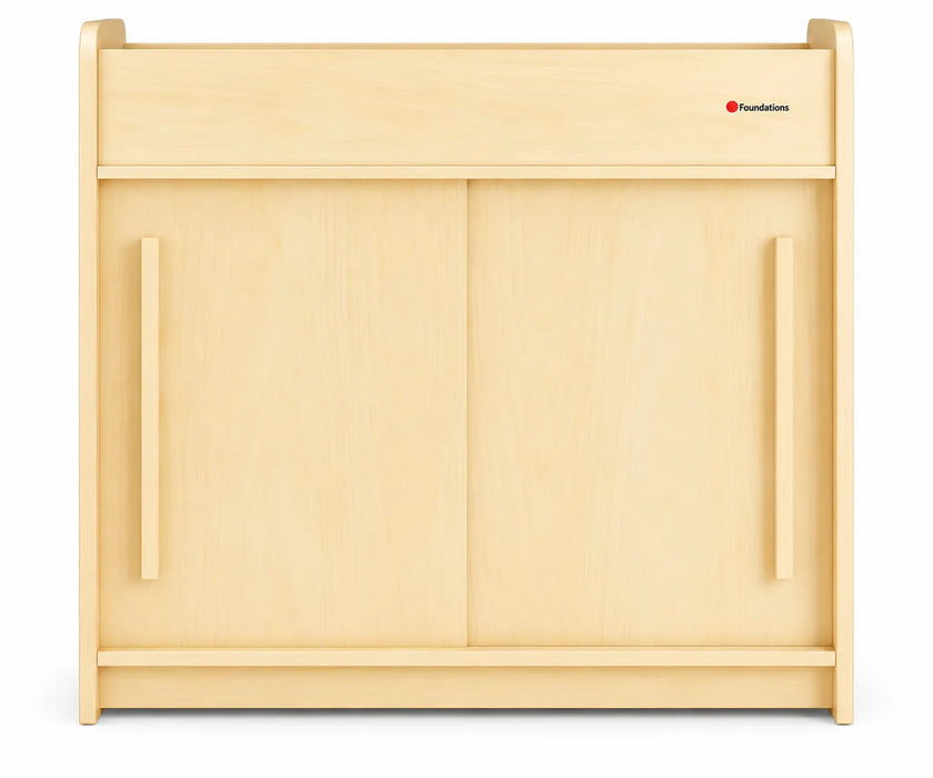 Table à langer Foundations® SafeGlide™ avec portes coulissantes et étagères de rangement