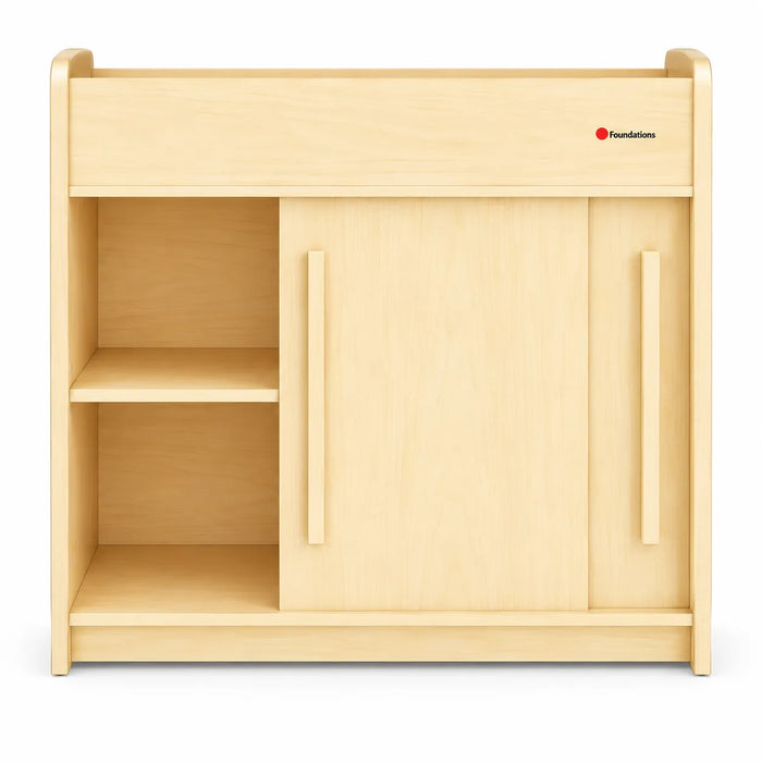 Table à langer Foundations® SafeGlide™ avec portes coulissantes et étagères de rangement