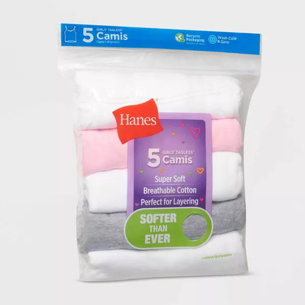 Hanes Girls Super Soft Camisoles - 5pk