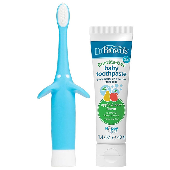 Dr. Brown's Infant-to-Toddler Elephant Toothbrush & Natural Toothpaste Set