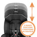 Harmony Defender 360 Max car seat in black, showing adjustable headrest with 9 height positions.