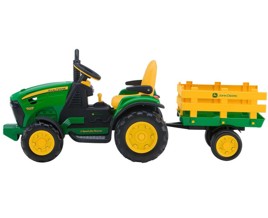 Peg Perego Kids J.D. Ground Force Tractor & Trailer - High-performance 12 Volt - Green