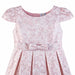 JKS81 rose gold party dress with floral jacquard pattern and bow detail shown on a plain background.