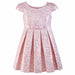 JKS81 rose gold party dress with floral pattern and bow, displayed on a plain white background.