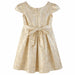JKS81 yellow gold party dress with floral pattern and bow tie shown from the back on white background.