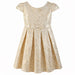 JKS81 yellow gold party dress with floral pattern and bow, displayed on white background.