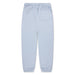 Light blue children's jogger pants with elastic waistband and back pocket shown flat on white background.