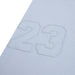 Light blue kids' shirt with embossed number 23 detail shown up close.