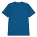 Kids' blue short sleeve t-shirt shown flat from the back on a white background.