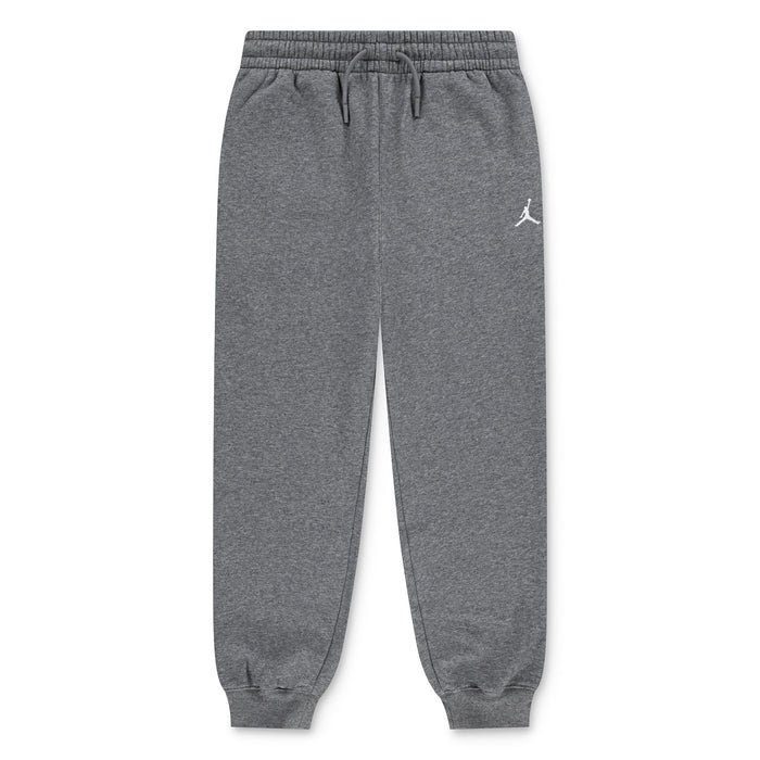 Jordan kids grey fleece joggers with elastic waistband and cuffs, displayed flat on a white background.