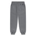 Grey fleece jogger pants for kids shown flat with elastic waistband and back pocket.