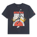 Jordan kids' black graphic t-shirt with basketball player print and colorful worldwide text on front.