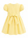 Kids Energy Yellow Dress displayed from the back with a bow and puff sleeves on a white background.
