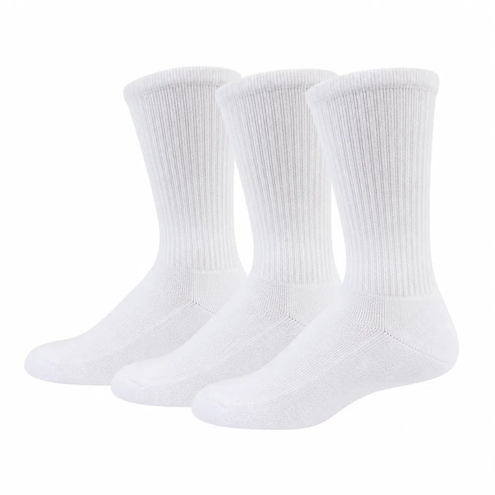 Key-mons crew socks size 10-13 shown as three pairs in white on a plain background.