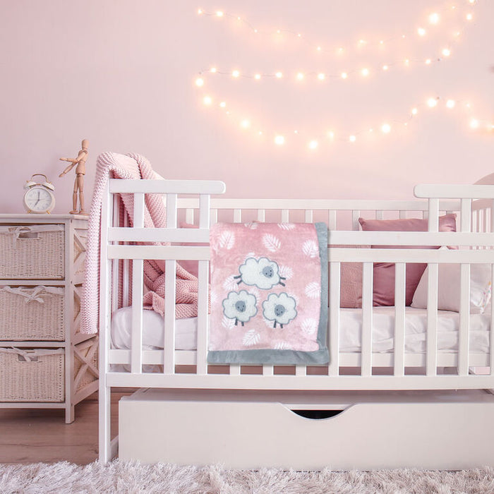 Koala Baby - Lamb Pink/Grey Sherpa 2 Layer Applique Blanket