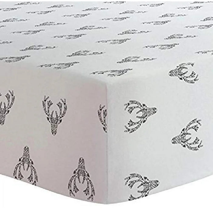 Kushies Fitted Crib Sheet - Black & White Deers