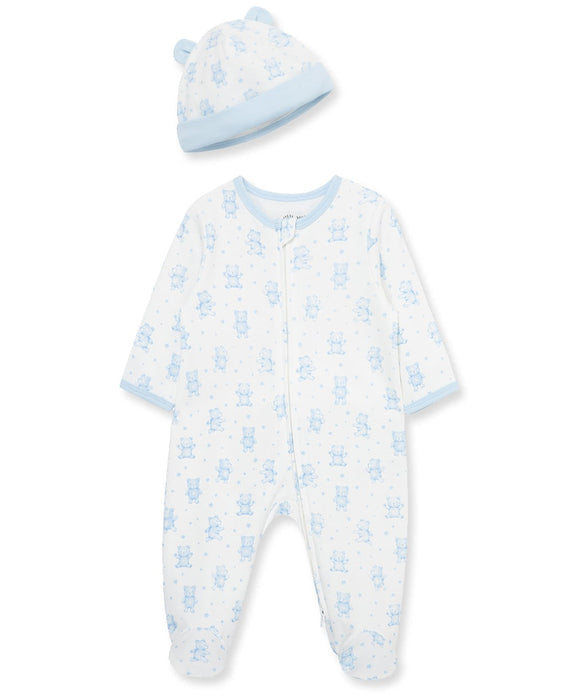 Little Me Baby Bear Pyjama Zip Footie & Hat Set