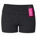 Like! black cotton girls' shorts displayed on a white background with a pink brand tag.