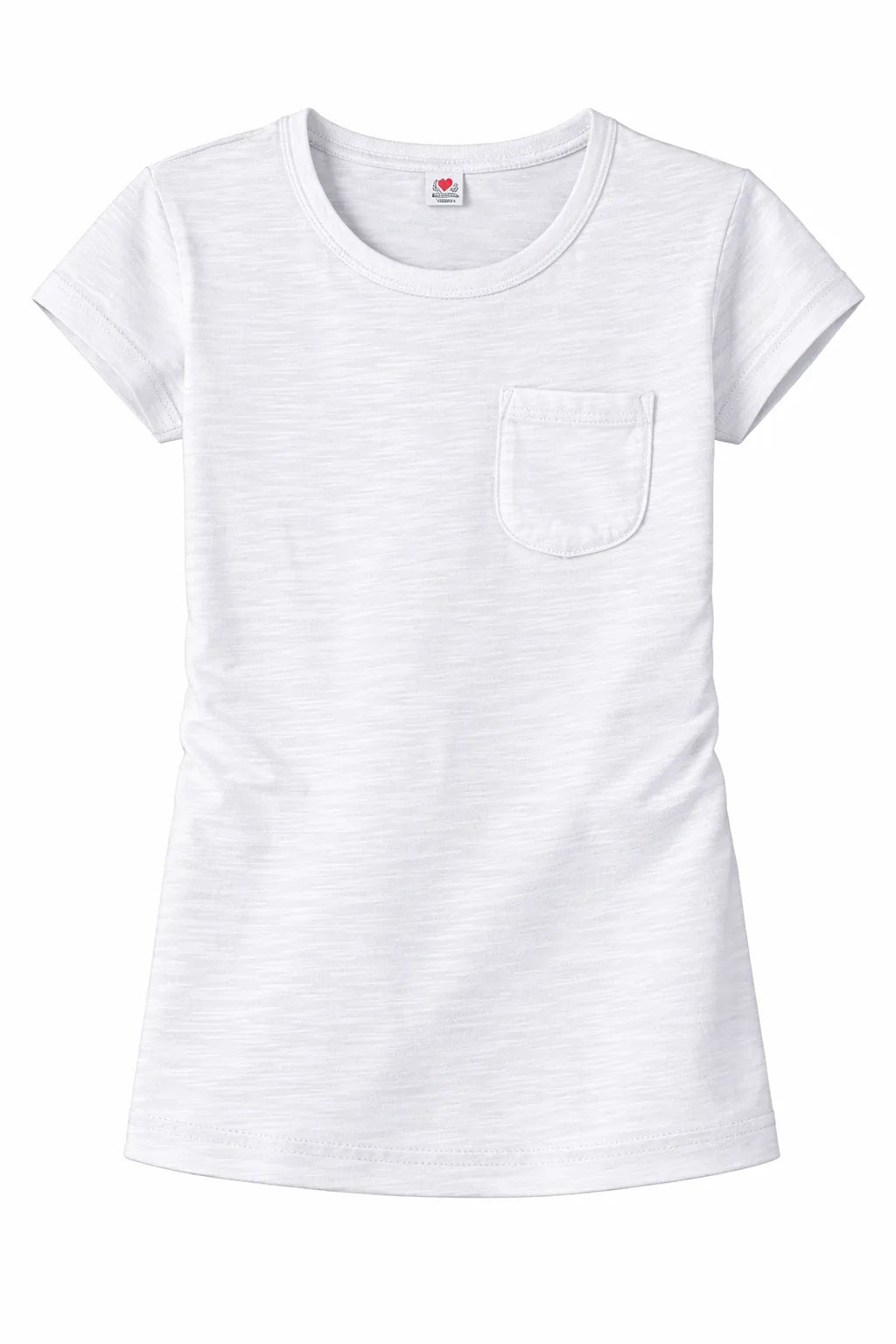 Like Youth girls' white pocket shirt displayed flat on a white background.
