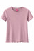 Like! ribbed youth shirt in mauve, short sleeves with lettuce hem, shown on white background.