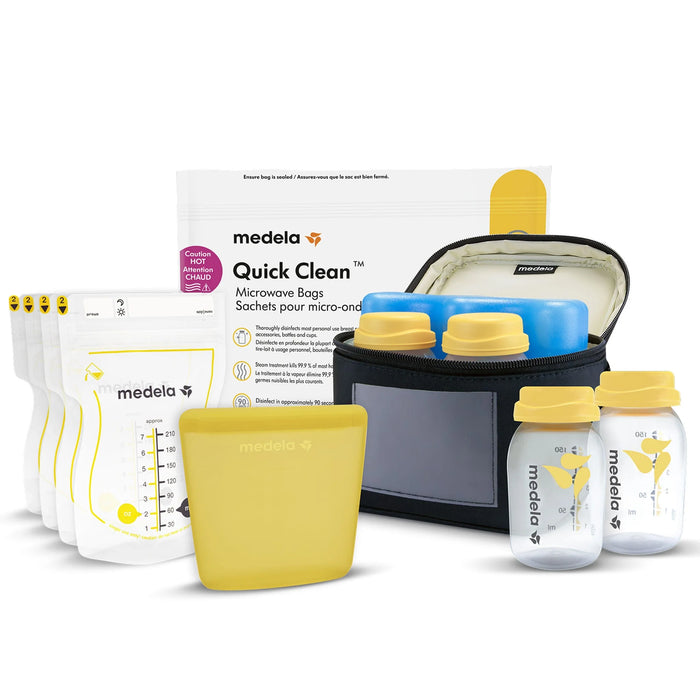 Medela® Kit de conservation de lait maternel tout-en-un | Biberons, sachets de conservation et sac isotherme