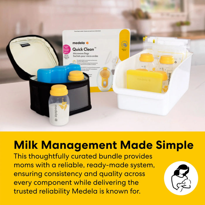 Medela® Kit de conservation de lait maternel tout-en-un | Biberons, sachets de conservation et sac isotherme