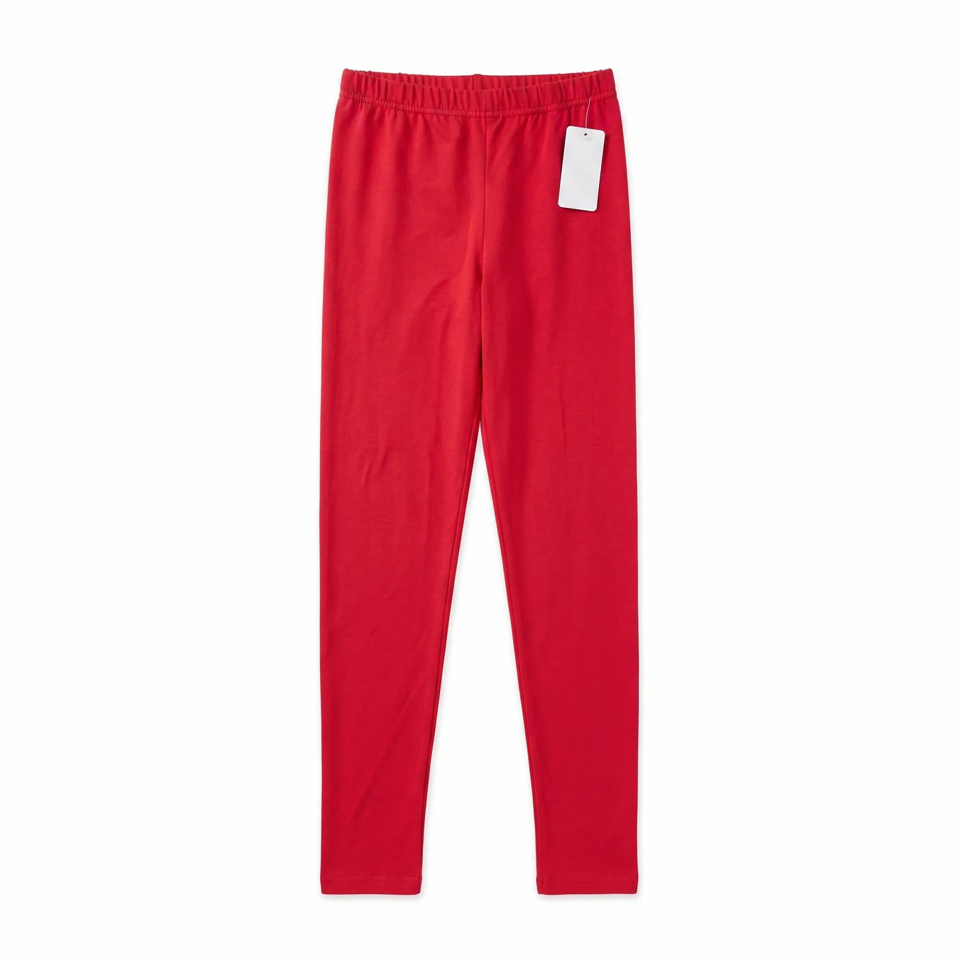 Merton Elementary School red leggings displayed flat against a white background with a tag attached.