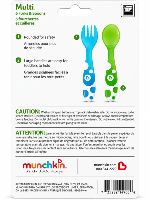 Fourchettes et cuillères polyvalentes pour tout-petits Munchkin ®, paquet de 6