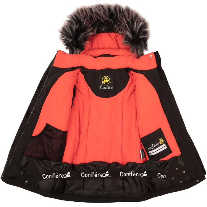 Conifere NICOBI-J - Combinaison de neige pour fille - Noir/Corail (7-16 ans)