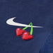 Navy blue Nike shirt featuring a white swoosh and two red cherries graphic on the fabric.