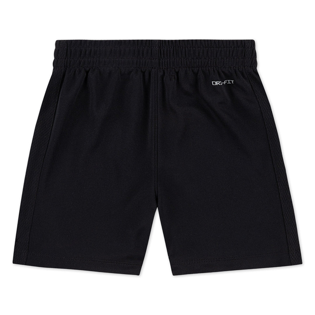 Nike Dri-FIT kids’ black athletic shorts shown flat on a white background.