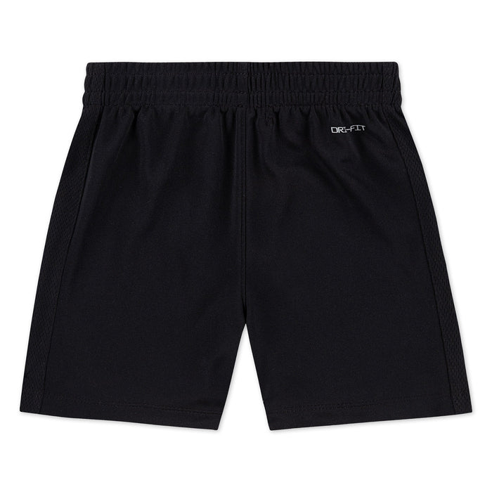 Nike Dri-FIT kids’ black athletic shorts shown flat on a white background.