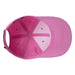 Pink kids' baseball cap shown from underneath, displaying interior stitching and ventilation holes.