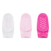 Three pairs of infant non-slip socks in white, light pink, and bright pink displayed on a white background.