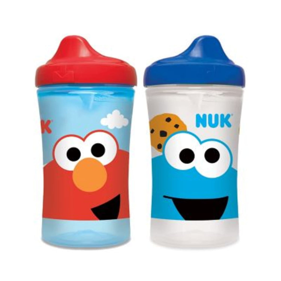 NUK Sesame Street hard spout cups featuring Elmo and Cookie Monster on a white background.