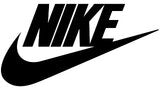 Black Nike logo with swoosh on a white background, brand symbol for sportswear and shoes