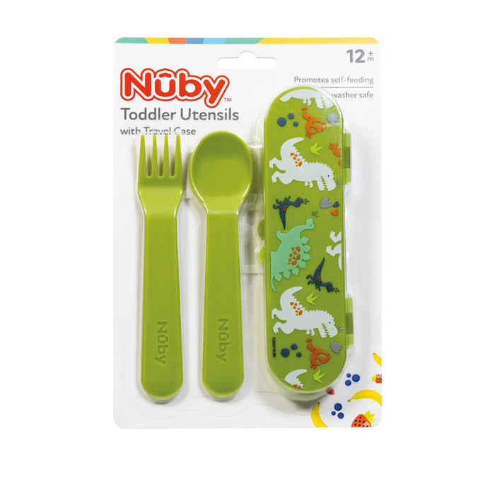 Ensemble de fourchette et cuillère Nuby® pour tout-petits avec étui de transport – Auto-alimentation dès 12 mois