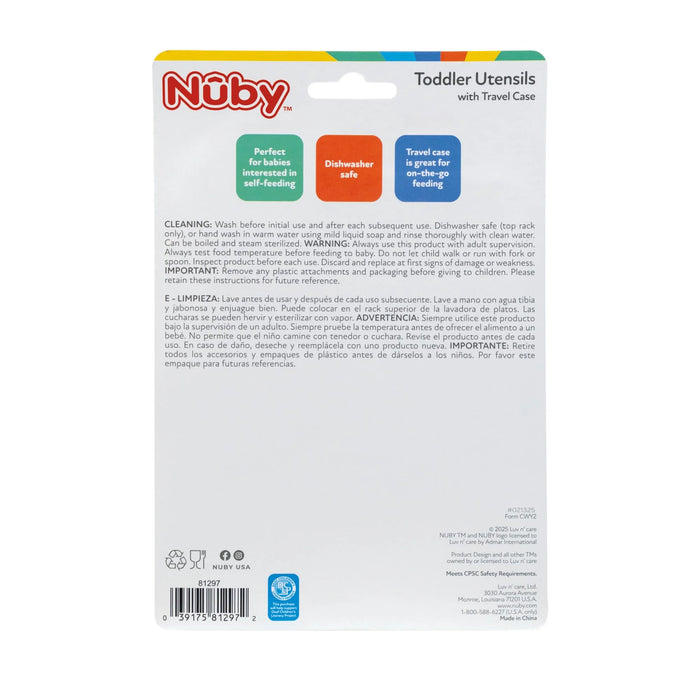 Ensemble de fourchette et cuillère Nuby® pour tout-petits avec étui de transport – Auto-alimentation dès 12 mois