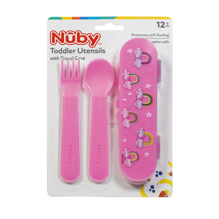 Ensemble de fourchette et cuillère Nuby® pour tout-petits avec étui de transport – Auto-alimentation dès 12 mois