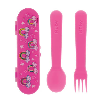 Ensemble de fourchette et cuillère Nuby® pour tout-petits avec étui de transport – Auto-alimentation dès 12 mois