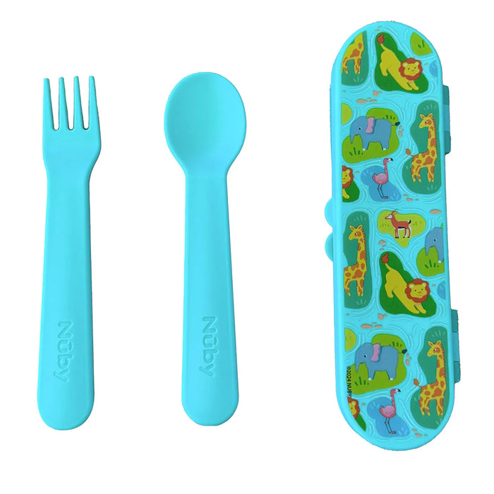 Ensemble de fourchette et cuillère Nuby® pour tout-petits avec étui de transport – Auto-alimentation dès 12 mois
